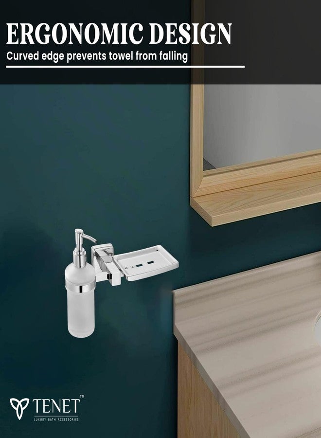 TENET Wall Mounted Soap Dish with Liquid Soap Dispenser | Stainless Steel Soap Tray with Pump Bottle Holder | 2 in 1 Bathroom Accessories Set (Chrome) | 1 Year Warranty - Image 2